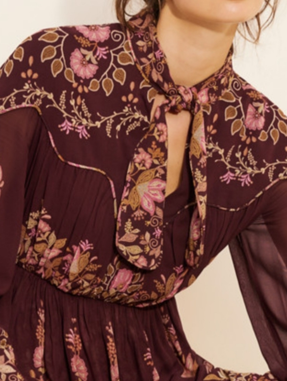 FARM Rio Plum Floral Mini Dress with Pink and Gold Accents - Picture 2 of 7